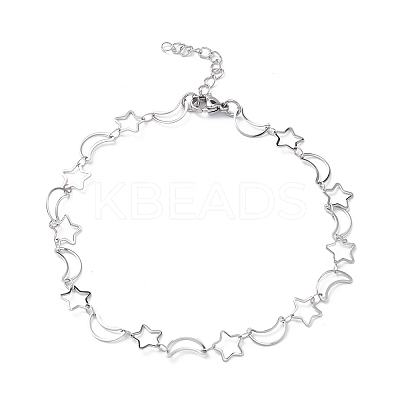 Non-Tarnish 304 Stainless Steel Star & Moon Link Chain Anklets for Men Women LS-STAS-B039-15P-1