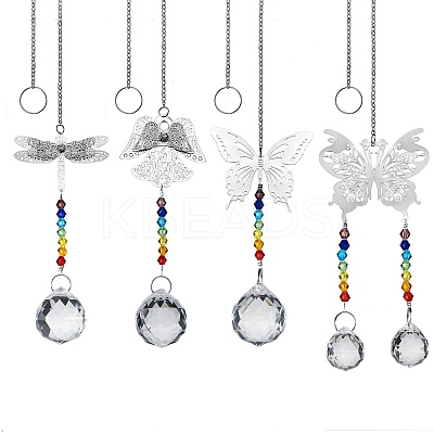 4Pcs 4 Style Glass Chandelier Suncatchers Prisms Chakra Hanging Pendant AJEW-SZ0002-27-1