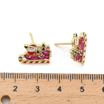 Santa Claus Brass Micro Pave Cubic Zirconia Stud Earrings EJEW-B149-03G-1