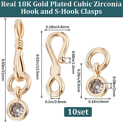 10Pcs Brass Pave Clear Cubic Zirconia Hook and S-Hook Clasps KK-BBC0012-47-1