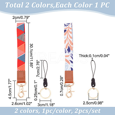2Pcs 2 Colors Polyester Hand Wrist Lanyard for Phone Decoration Key Chain HJEW-GO0001-03-1