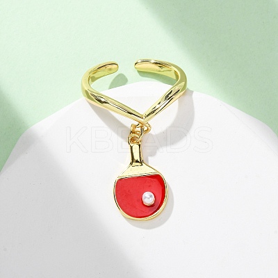 Brass Enamel Open Cuff Rings for Women RJEW-U057-27G-1