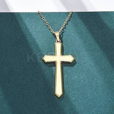 Cross 304 Stainless Steel Pendant Necklaces NJEW-H059-09G-1