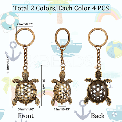 8Pcs 2 Colors Tortoise Alloy Keychain KEYC-PH0001-67-1