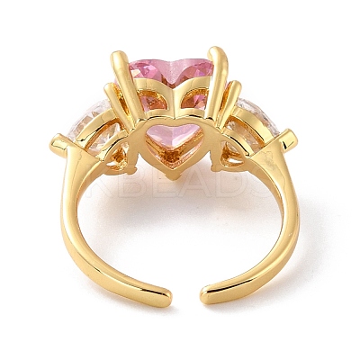 Sparkling Heart Cubic Zirconia Cuff Ring for Valentine's Day RJEW-C017-06G-02-RS-1