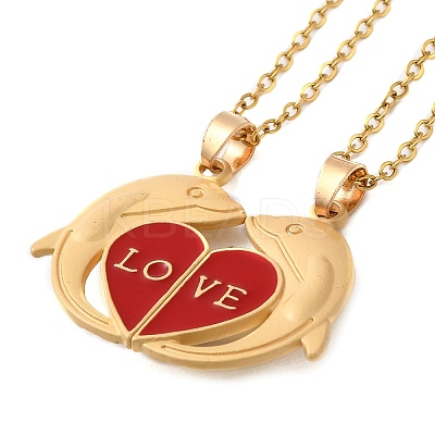 2Pcs 2 Color Alloy Magnetic Dolphin Pendant Necklaces Set LS-NJEW-Z016-02G-1