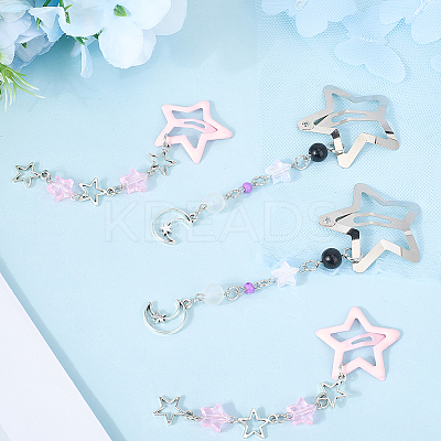 2Pcs 2 Styles Star Iron & Plastic Snap Hair Clips PHAR-CP0001-29-1