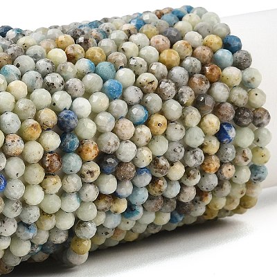 Natural Blue Azurite in Calcite Beads Strands LS-G-P618-4mm-01-1