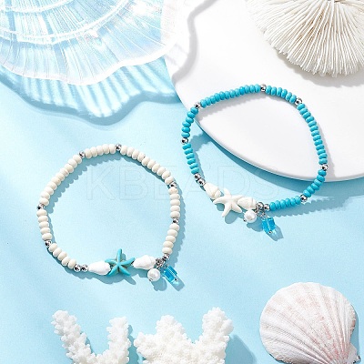 2Pcs 2 Colors Trumpet Shell Beads Charm Bracelets BJEW-JB12374-1