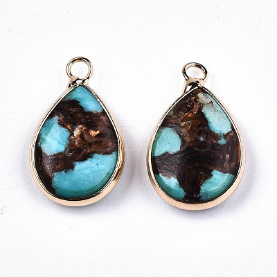 Teardrop Assembled Natural Bronzite and Synthetic Turquoise Pendants G-N330-022-A01-1