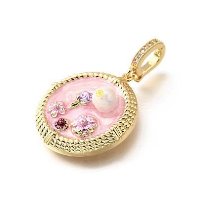 Brass Micro Pave Cubic Zirconia & Enamel Pendants KK-R222-14G-02-1
