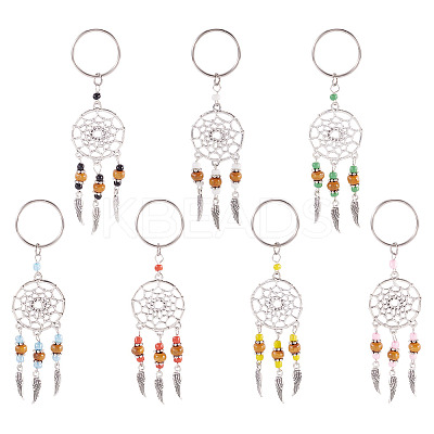 14Pcs 7 Colors Alloy & Glass Seed Keychain KEYC-TAC00052-1