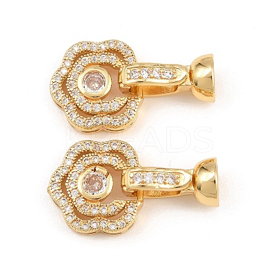 Brass Micro Pave Clear Cubic Zirconia Fold Over Clasps KK-H292-14G-1