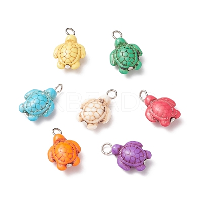 Dyed Synthetic Turquoise Pendants PALLOY-JF01906-01-1