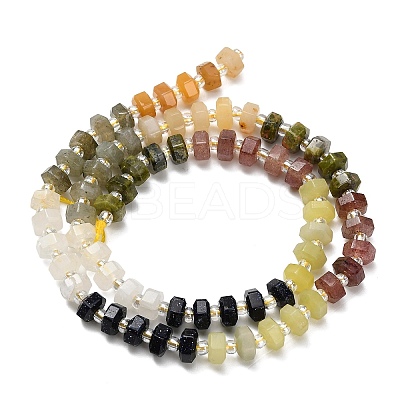 Synthetic Blue Goldstone & Natural Yellow Aventurine & Labradorite & Quartz Crystal & Lemon Jade & Strawberry Quartz & Unakite Beads Strands G-G317-A02-3x6mm-1