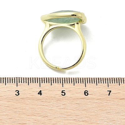 Heart Brass Natural Green Strawberry Quartz  Finger Rings RJEW-D304-01G-C-1