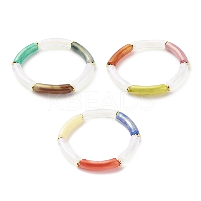Acrylic Curved Tube Beaded Stretch Bracelet for Women BJEW-JB08374-1