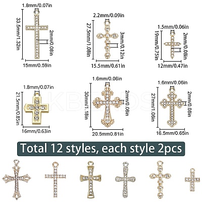 24Pcs 12 Styles Alloy Crystal Rhinestone Pendants FIND-SC0010-80-1