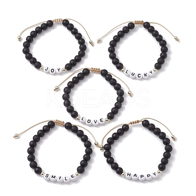 5Pcs 5 Style Glass Round Beaded Braided Bead Bracelets Set BJEW-JB10014-1