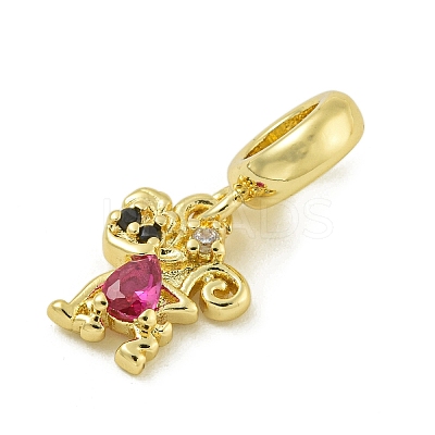 Rack Plating Brass Pave Cubic Zirconia Monkey European Dangle Charms KK-Z067-50G-02-1