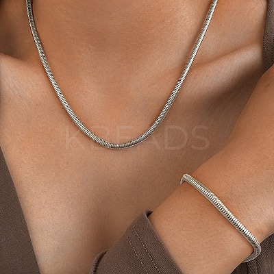 304 Stainless Steel Round Snake Chain Necklaces & Bracelets Sets for Men Women SJEW-F225-01P-1