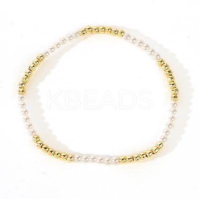 Bohemian Brass & Plastic Imitation Pearl Beaded Stretch Bracelets for Women WR8654-1