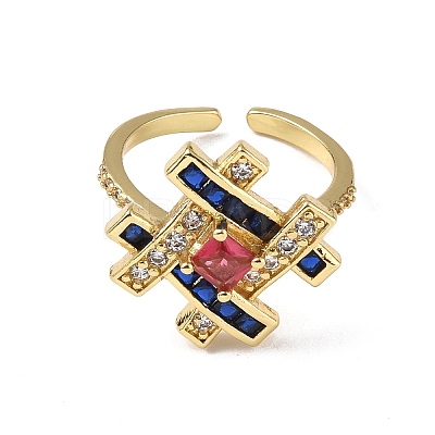 Cubic Zirconia Symbol # Open Cuff Ring RJEW-P046-01G-02-1