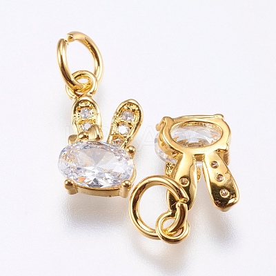 Brass Micro Pave Cubic Zirconia Bunny Charms RB-I077-19G-RS-1