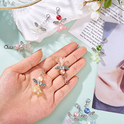 Angel Acrylic & Glass Beads Pendant Decorations HJEW-TAC0045-1