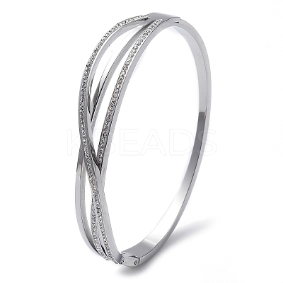 304 Stainless Steel Polymer Clay Rhinestone Hinged Bangles for Women BJEW-A011-16P-1