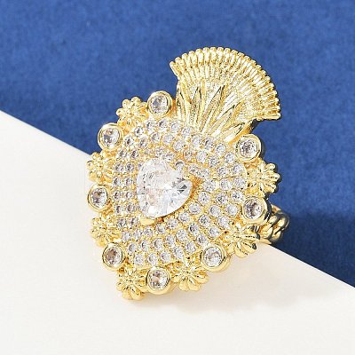Brass Micro Pave Clear Cubic Zirconia Cuff Rings RJEW-P155-04D-G-1