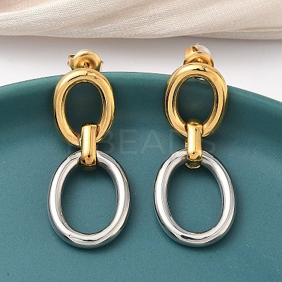 304 Stainless Steel Two Tone Oval Dangle Stud Earrings EJEW-K268-66GP-1