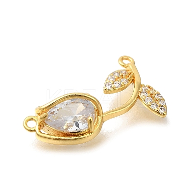 Brass Cubic Zirconia Rose Flower Connector Charms KK-R0002-26G-02-1