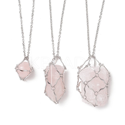 Non-Tarnish 3Pcs 3 Styles 304 Stainless Steel Cable Chain Macrame Pouch Empty Stone Holder Necklace Making NJEW-JN04971-1