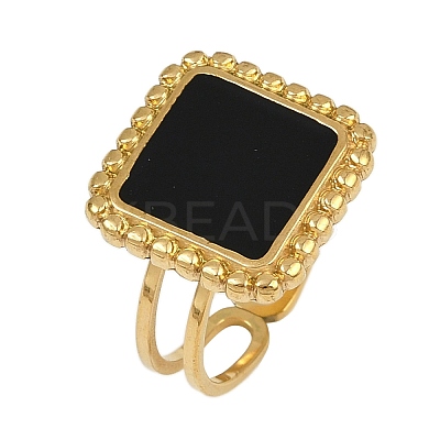 Square 304 Stainless Steel Enamel Finger Rings for Women RJEW-G355-06G-1