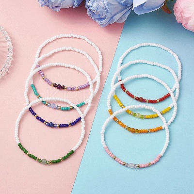 8Pcs Natural Mixed Gemstone & Glass Seed Beads Stretch Bracelets for Women BJEW-MZ00274-1
