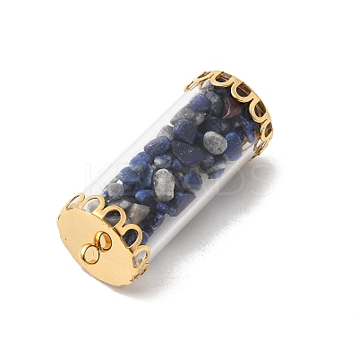Glass Tube with Natural Lapis Lazuli Chip Beads Inside Pendants LS-FIND-B054-01G-01-1