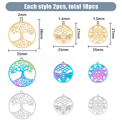 18Pcs 9 Style 304 Stainless Steel Pendant STAS-FH0001-77-1