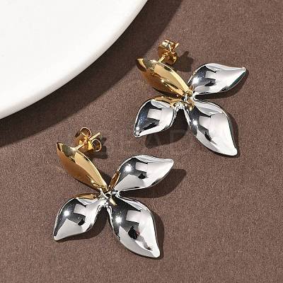 Two Tone Flower 304 Stainless Steel Stud Earrings EJEW-B156-10GP-1