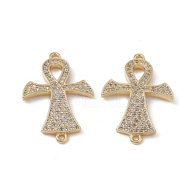Rack Plating Brass Micro Pave Clear Cubic Zirconia Connector Charms KK-A175-01G-1