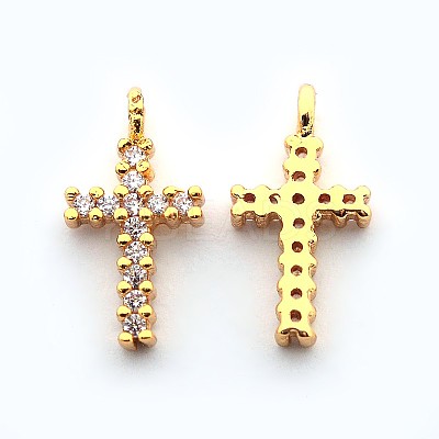 Brass Micro Pave Cubic Zirconia Latin Cross Pendants ZIRC-N009-32G-1
