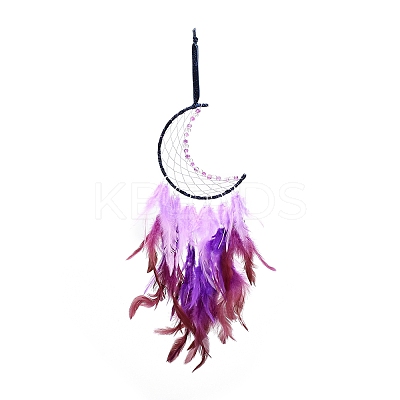 Moon Woven Net/Web with Feather Pendant Decoration HJEW-I013-03-1