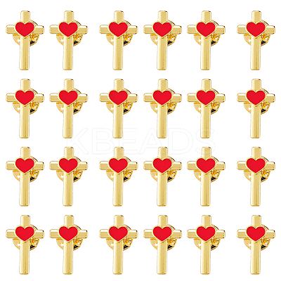 24Pcs Cross with Heart Alloy Enamel Lapel Pin Backs for Backpack Clothes JEWB-FG0001-59G-1