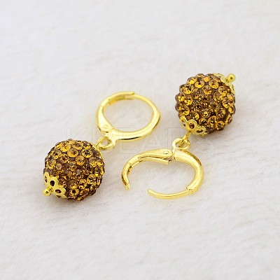 Dangling Round Ball Resin Rhinestone Earrings EJEW-J080-17G-1