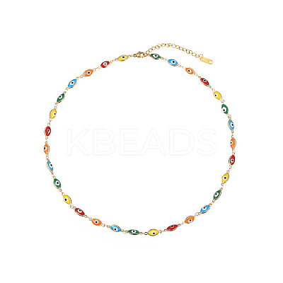 Real 18K Gold Plated 304 Stainless Steel Enamel Chain Necklace OH8481-4-1