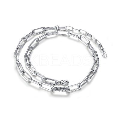 Simple Brass Micro Pave Clear Cubic Zirconia Paperclip Chain Necklaces for Daily Wear TA5065-1