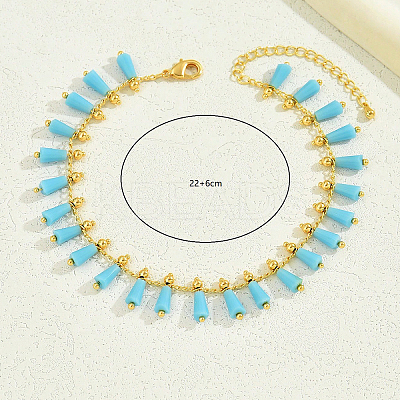 Bohemian Dyed Synthetic Turquoise Cone Tassel Brass Chain Beach Anklets for Women LQ2874-1