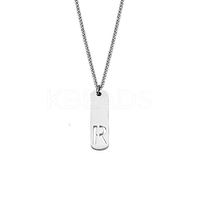 304 Stainless Steel Rectangle with Laser Cut Initial Pendant Necklaces FS-WG71FEF-22-1