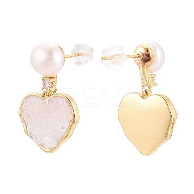 Heart Brass Micro Pave Clear Cubic Zirconia Dangle Stud Earrings PEAR-N017-07B-1