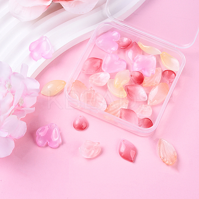 30Pcs 6 Styles Baking Paint Transparent Glass Petal Beads DGLA-YW0001-33-1